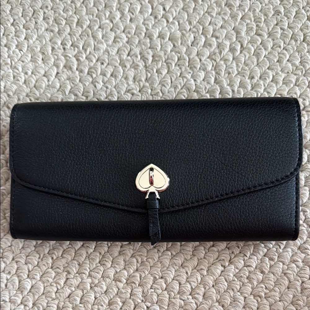 Kate Spade Black Minimalist Wallet with Gold Emblem